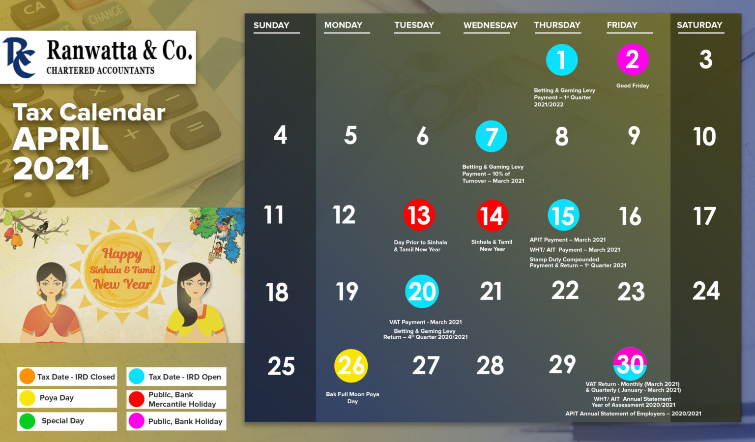 Tax Calendar in Sri lanka 2021 Ranwatta & Co